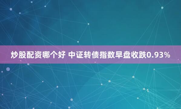 炒股配资哪个好 中证转债指数早盘收跌0.93%