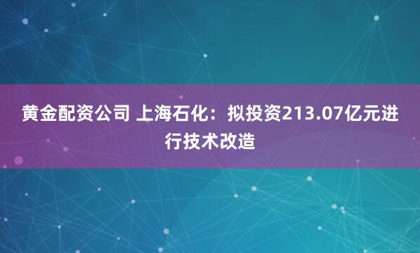 黄金配资公司 上海石化：拟投资213.07亿元进行技术改造