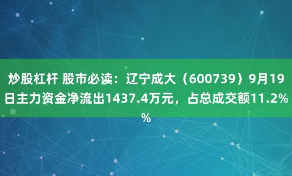 炒股杠杆 股市必读：辽宁成大（600739）9月19日主力资金净流出1437.4万元，占总成交额11.2%